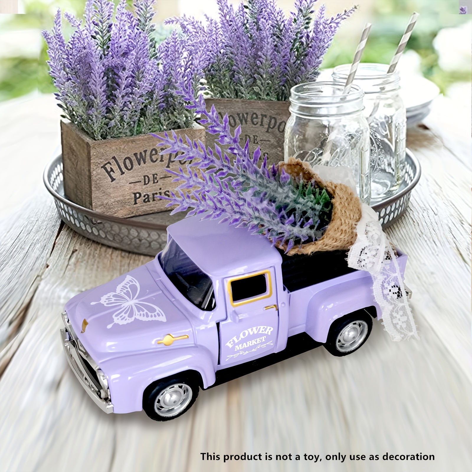

Vintage Lavender Truck Decoration: Metal And Plastic, Suitable For Spring, Summer, And Fall Seasons, Age 14+, No Laser Function, No Feather, Perfect For Home And Kitchen Festive Decorations