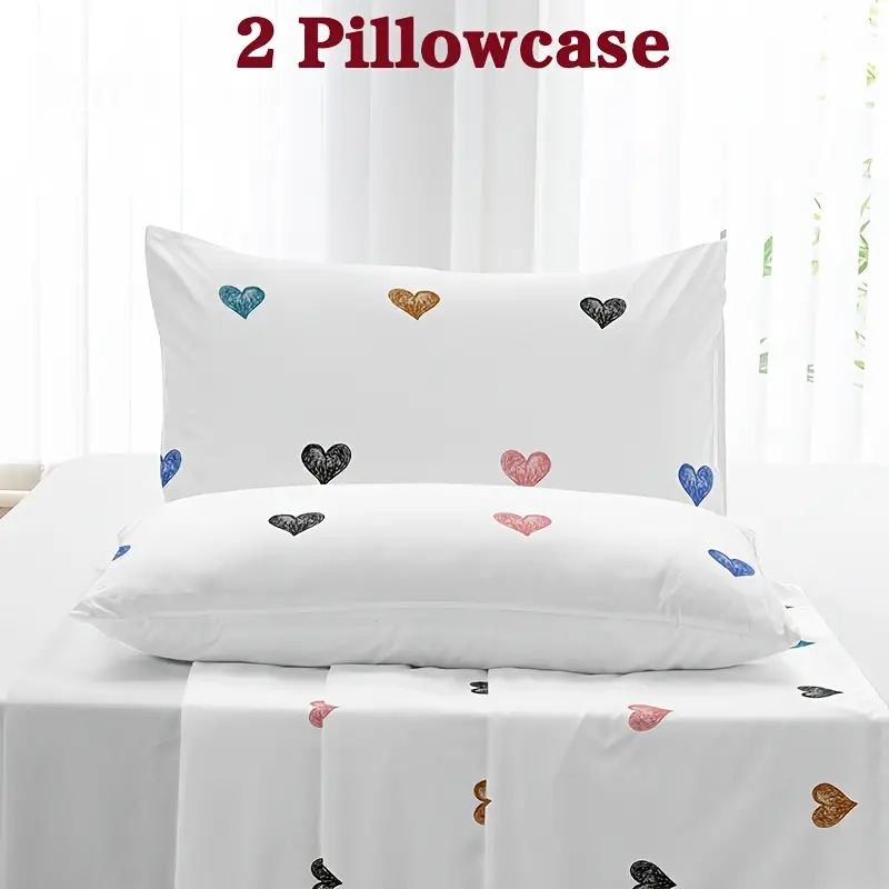 2pcs heart print pillowcases envelope closure machine washable soft and breathable home bedding 2pcs set pillow inserts not included Product details 3