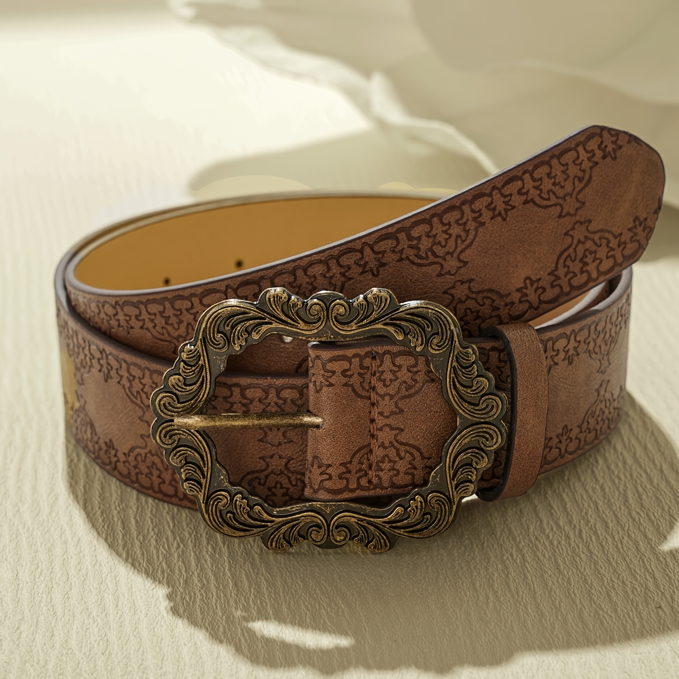 E-shop Damen-Gürtel aus PU-Leder im Bohemian-Y2K-Vintage-Stil mit geprägtem Western-Druck, passend für Hosen Kleider, Neuheit für Frühling/Sommer