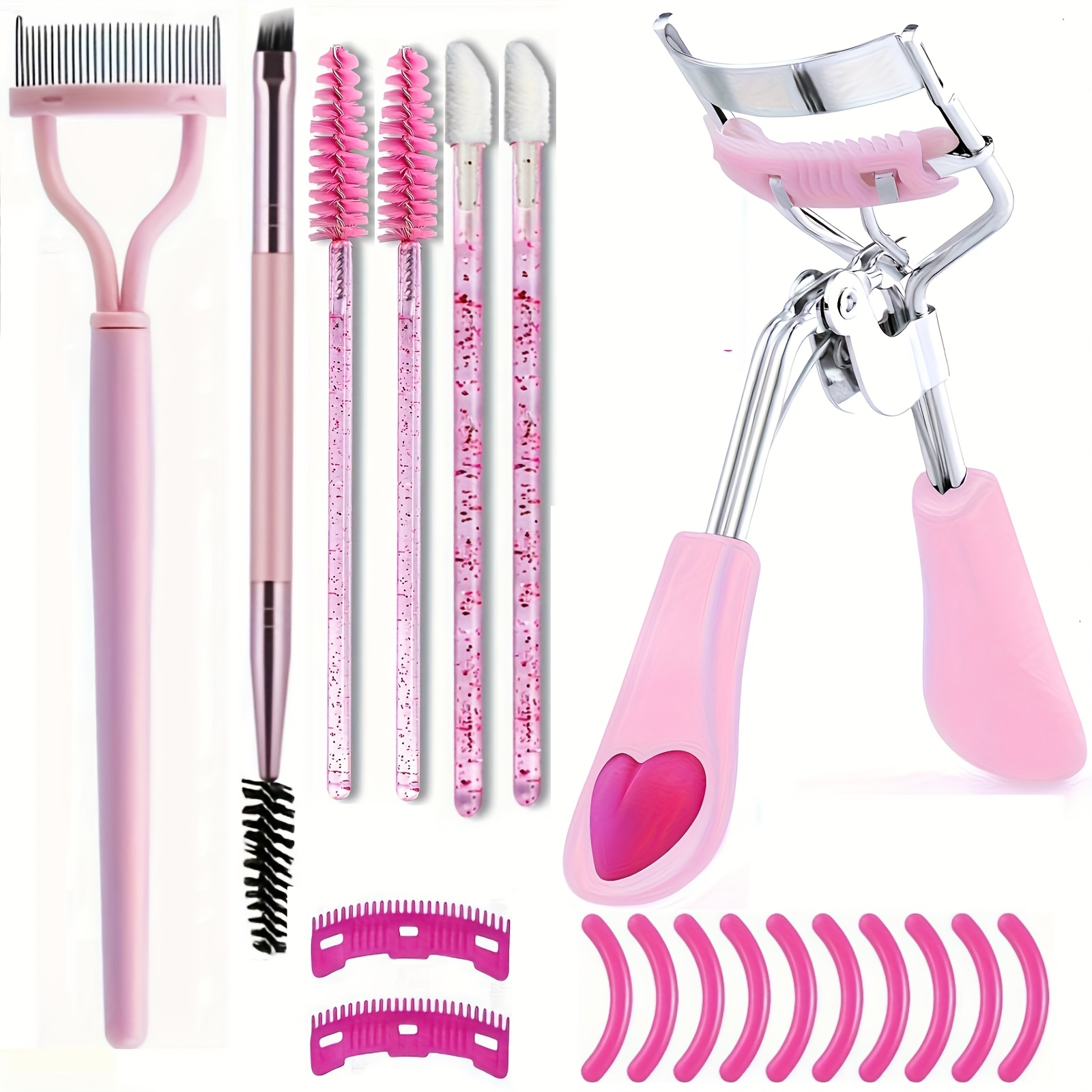 TEMU Eyelash Curler Set With Comb, Includes Mascara Quick Separation Comb, Double Brow Brush And Brow Comb, Mascara Brush, Lip Brush, Eyelash Curler
