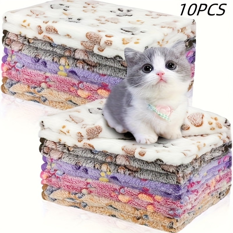 TEMU 10 pièces Ensemble de Couvertures pour Animaux, Lavable en Machine - Couvertures Douillettes à Motif Patte Mignonne pour Chiens et Chats, Petits