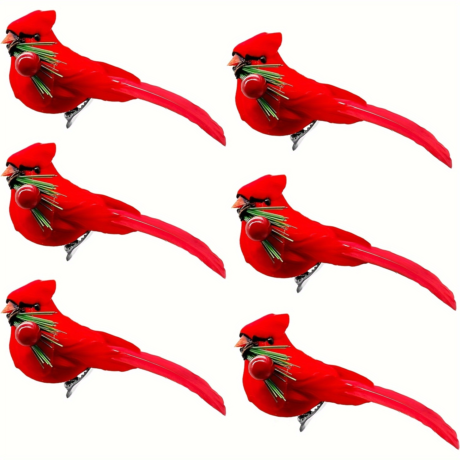 

Artificial Birds With Clip - 6/12pcs, Red Berry Decorative Craft Birds For Christmas Tree, Garden Arts And Crafts, Event And Party Supplies Without Electricity