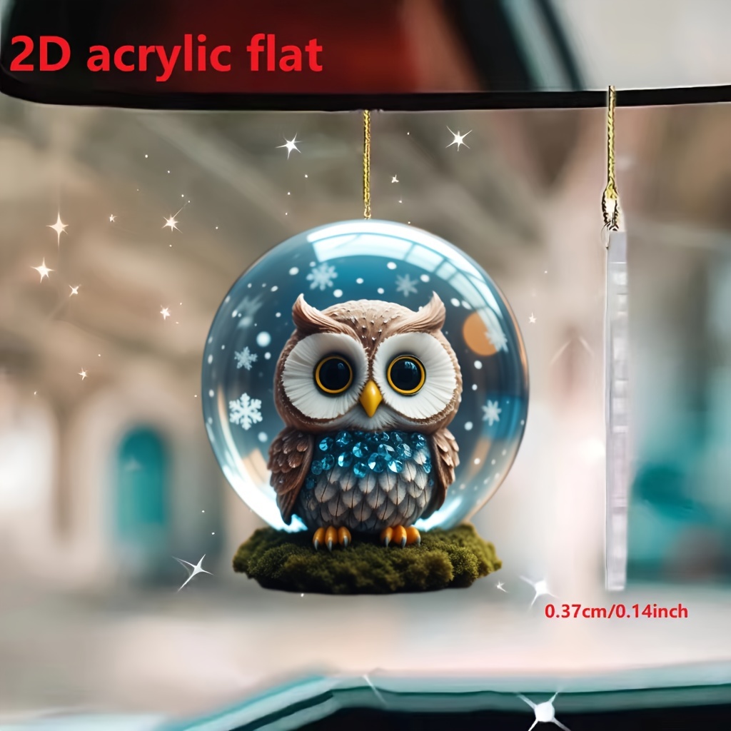 

1pc Acrylic Owl Hanging Ornament For Car Mirror, Home Decor Pendant, Bag & Keychain Charm, Festive Party Favor - Blue Crystal Ball Design Christmas Accessory