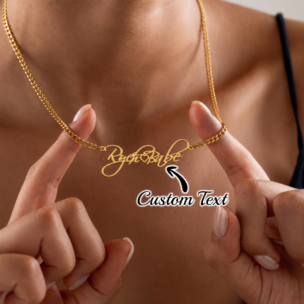 Personalized Heart-Shaped Cuban Chain Name Necklace, Romantic Gift