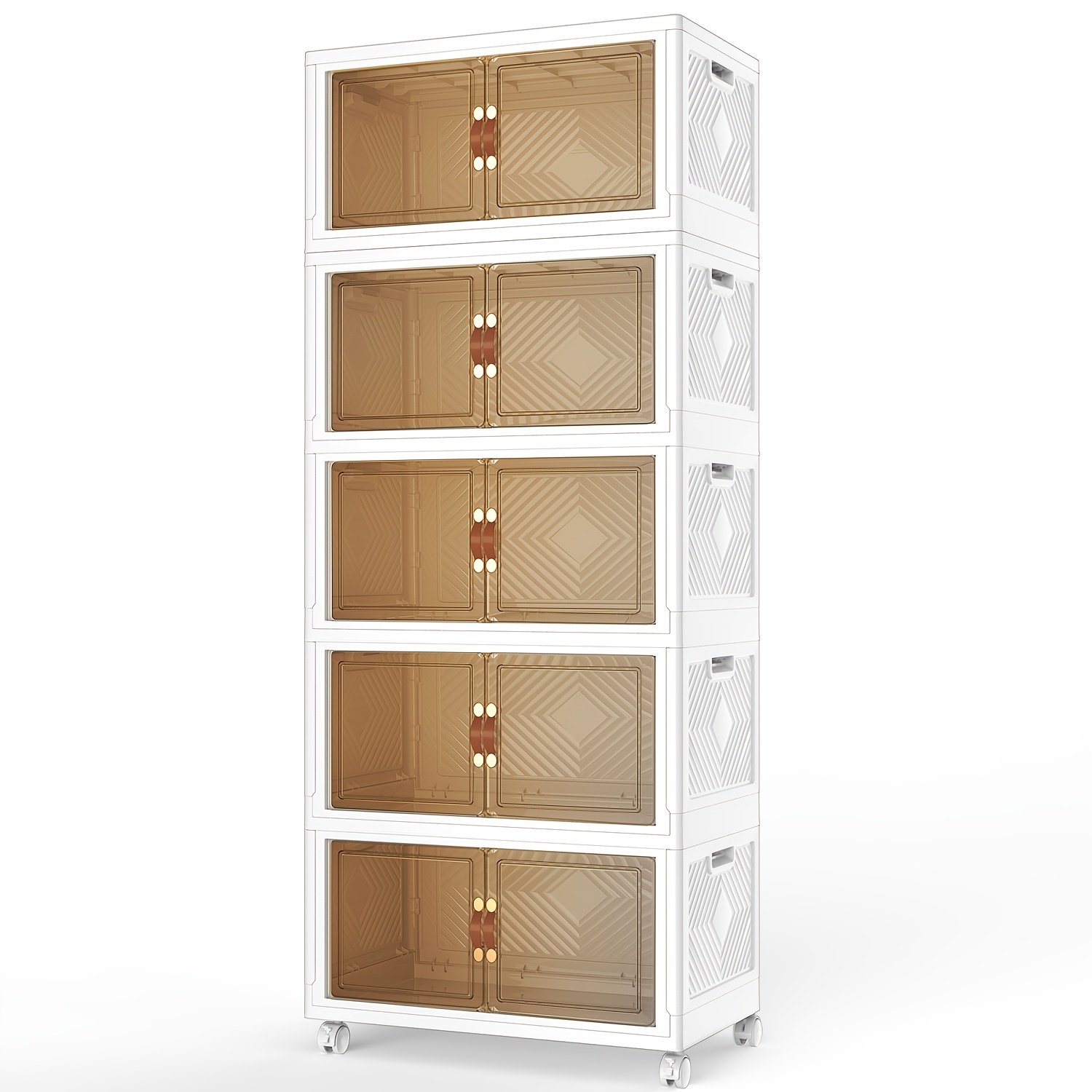 5-tier Foldable Storage Cabinet, 42l X 5 Large Capacity, Magnetic Doors, Rolling Storage Organizer With Wheels