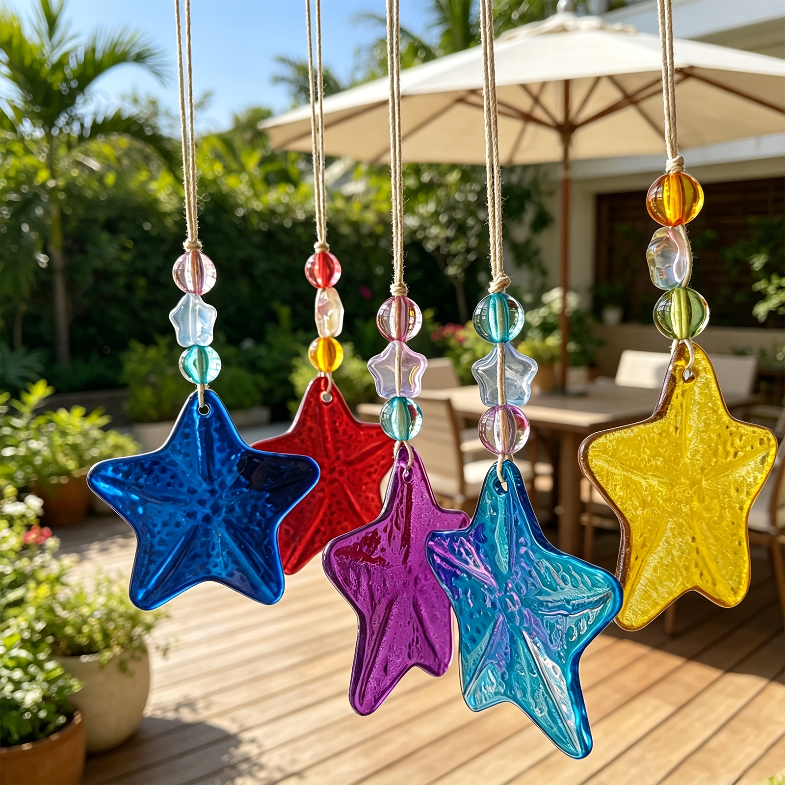 TEMU 5pcs Glass Material Colored Starfish Shaped Ornaments, Window Decorations, Christmas Tree Hangings, Car Charms