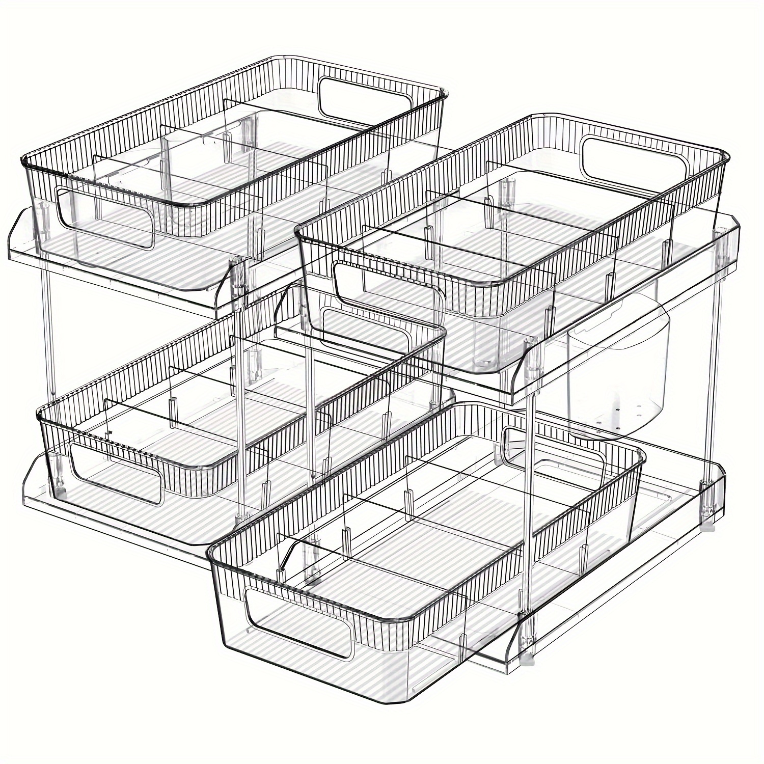 

1pc Pull Out Organizer, 2 Tiers Clear Sundries Storage Organizer With Dividers, Multi Purpose Slide-out Under Sink Organizers, For Kitchen And Bathroom, Home Organizers And Storage, Home Accessories