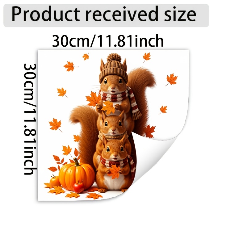 TEMU Thanksgiving Autumn Layered Knitted Squirrel Window Decal, Three-layer Squirrel With Hat And Scarf, Pumpkin, Creative And Fun Pattern, Easy To
