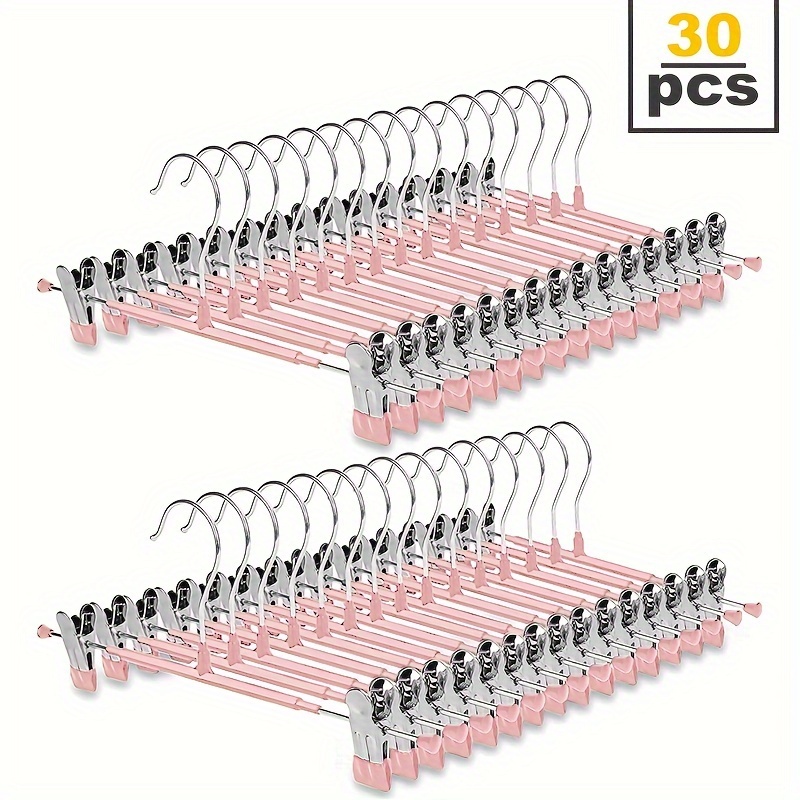 

30pcs Space-saving Clip Hangers For Pants, Skirts, Jeans & ' Clothes - 12" Adjustable Metal Hangers With Polished