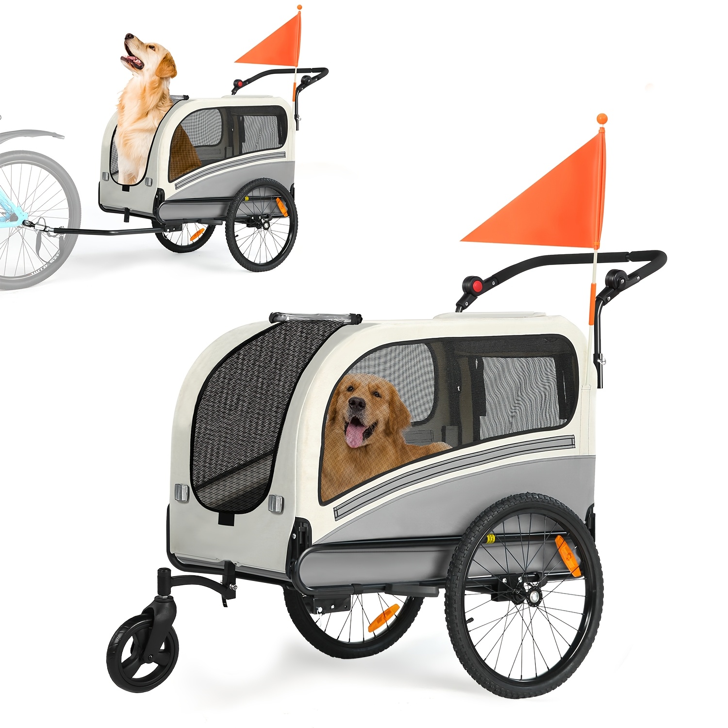 TEMU Remolque para bicicleta para perros, soporta 110 lb, carrito de mascotas , de carrito plegable fácil con ruedas de rápida, acoplador universal