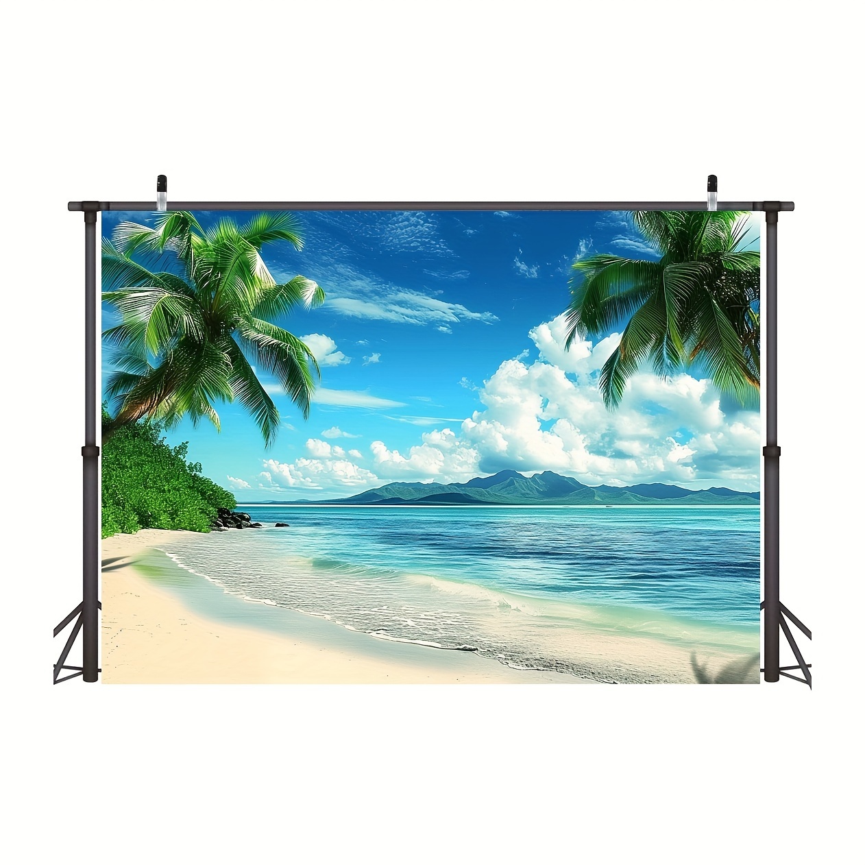 Summer Blue Sky Ocean Hawaiian Beach Palm Tree Backdrop Tropical