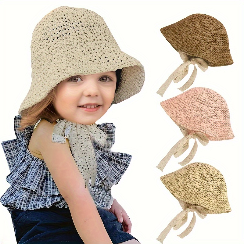 Kids Sun Hat For 2-6 Years Girls Summer Straw Bag Hat Set Baby
