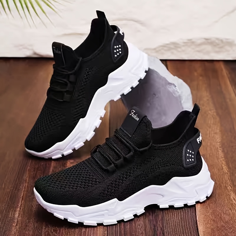 womens lightweight breathable knit sneakers black white low top lace up sneakers with air   soft durable eva outsole and cozy fabric lining for all   athletic footwear stylish sports shoes durable eva sole