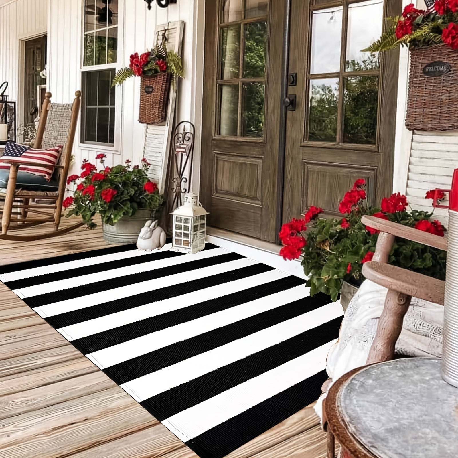 

Black White Striped Rug - Front Door Mats Outdoor,washable Rug For Front Porch Decor,spring Summer Welcome Mats Outdoor Indoor, Doormat For Farmhouse/entryway/home Entrance