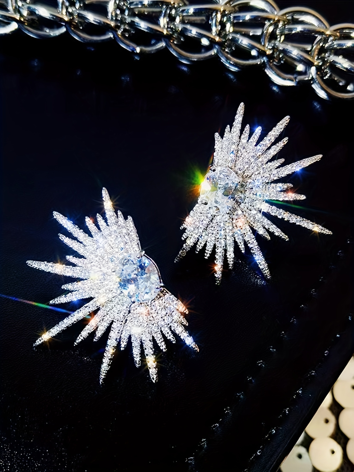 A Pair of Dazzling Wing-Shaped Earrings Adorned with Rhinestones, Perfect for Women. These Elegant And Distinctive Bridal Earrings Are Trendy, Lightweight Statement Pieces Ideal for Proms And Parties