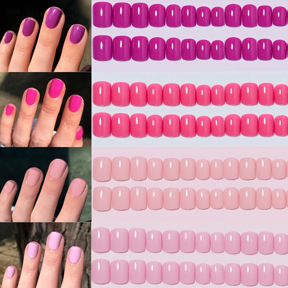 

96pcs (fuchsia///---multi 4 Colors) Short Square Press On Nails Acrylic Short Small Fake Nails Full Cover Glue On Nails False Nail As Gift For Small Nails With Storage Box Nail Supplies