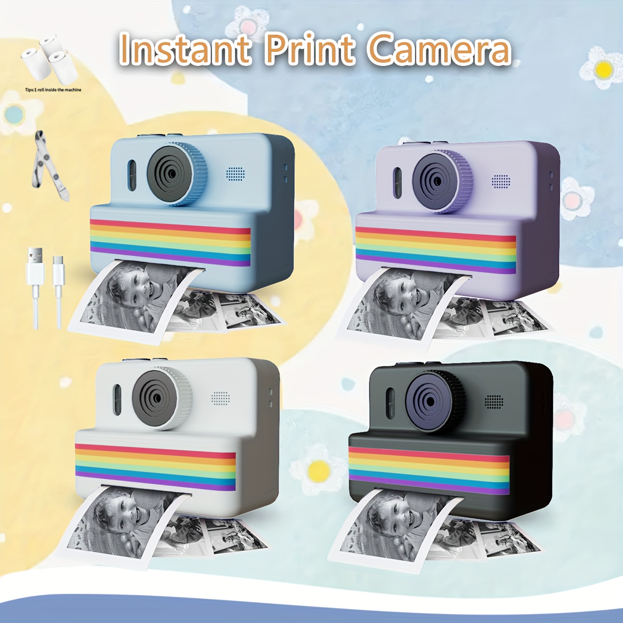 kids instant print camera 2 8   digital   dual lens portable toys with 3 rolls of printing paper christmas birthday halloween thanksgiving gifts for4 12 years old