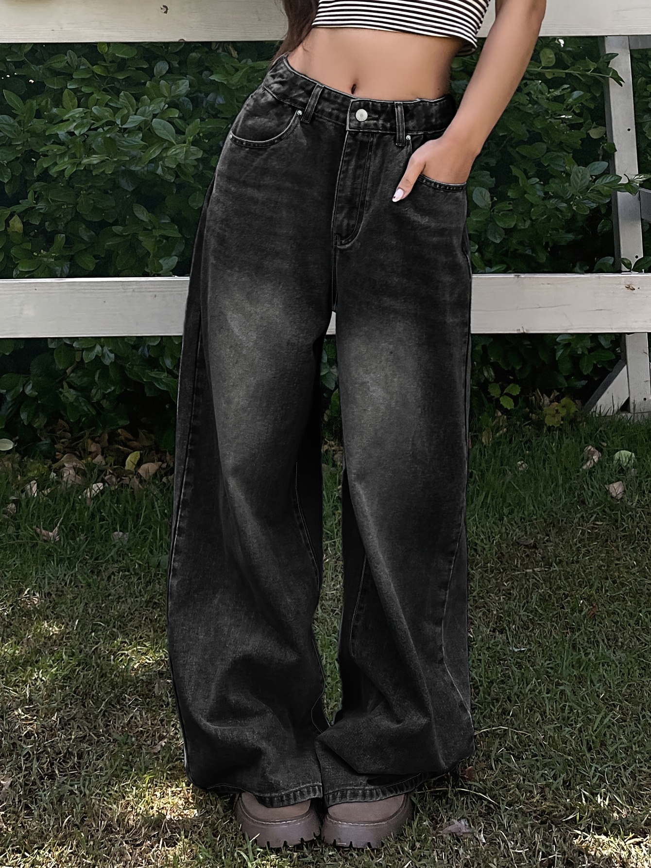 womens high waisted wide leg jeans casual straight leg denim