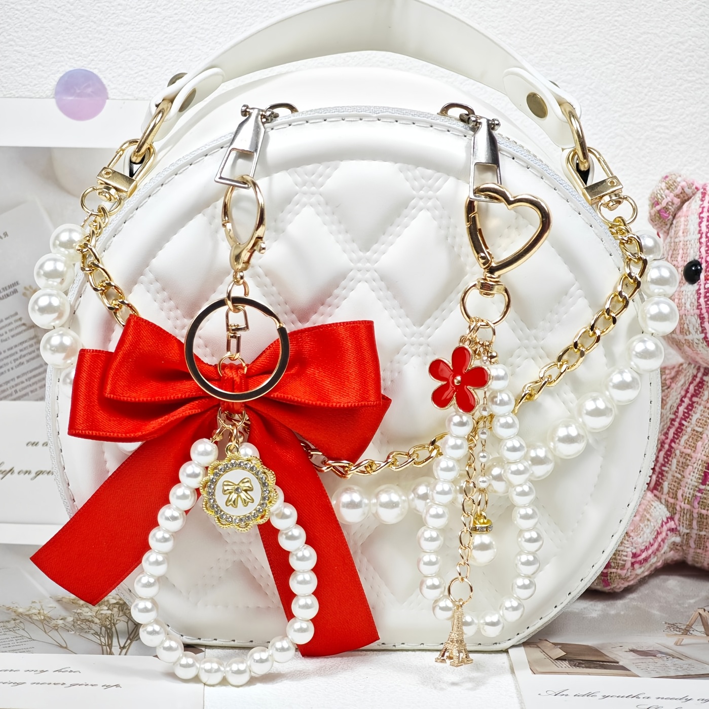 3pcs Chic Metal Bag Charms & Keychains Set, Elegant Handbag Decorations