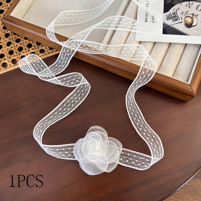 1pc Of Lace Mesh Camellia Hairband For Elegant Hairstyles And Neck Ribbon