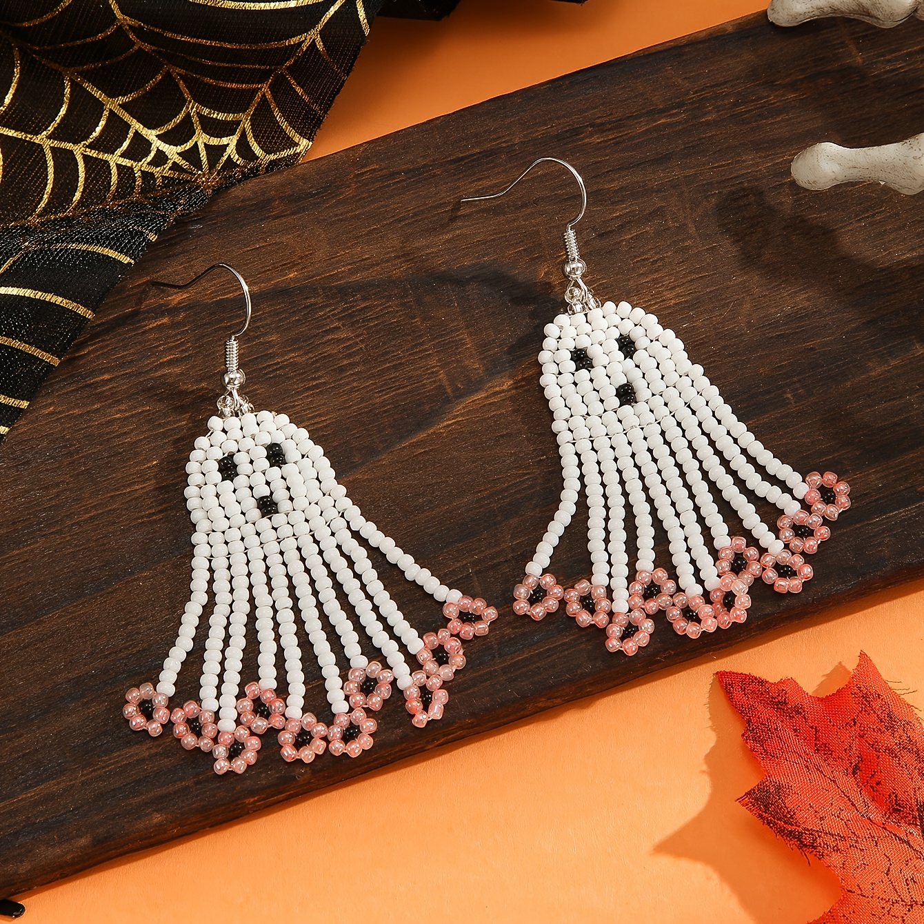Halloween Handmade Beaded Tassel Earrings, Festive Fun