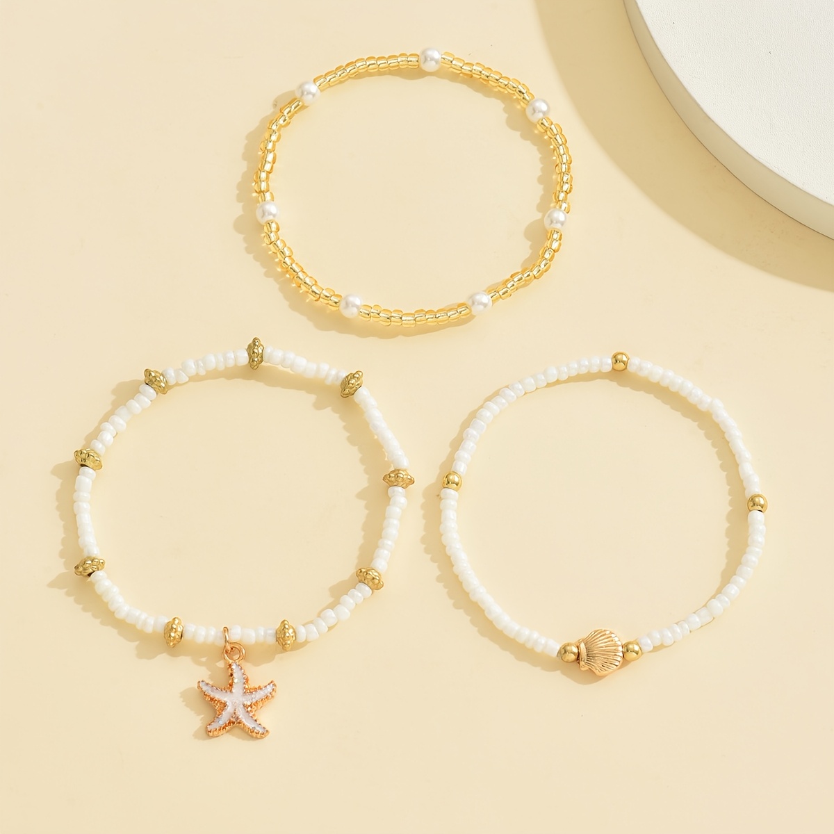 Boho Beach Jewelry Set - 4pcs Starfish Seashell Layered Necklace & Bracelet