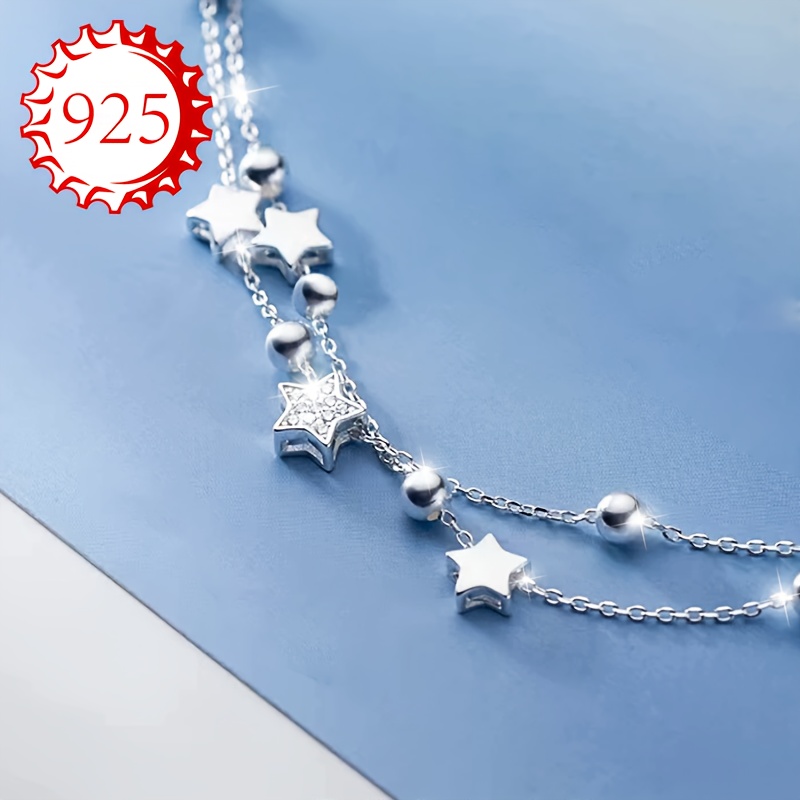 925 Silver Double Layer Star Charm Bracelet