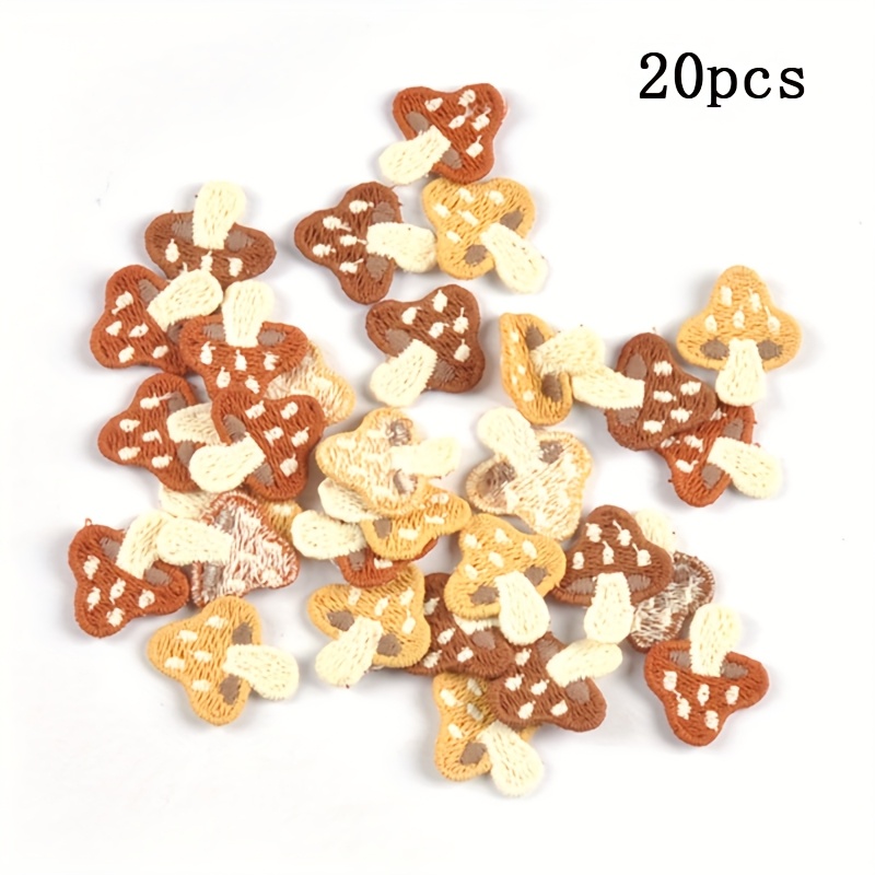 Image of 20pcs Of 2*2.3cm Multicolored Mini Mushroom Pattern Fabric Patches Without Adhesive For Diy Handmade Clothing Decoration Supplies, Suitable For Clothing, Hats, And Hair Accessories.
