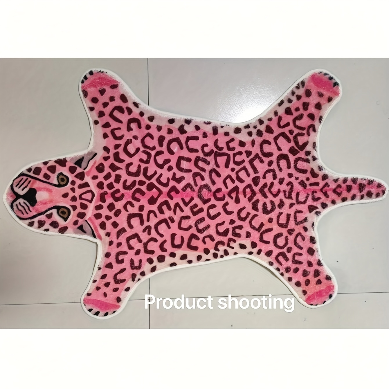 TEMU 1pc, Pink Leopard Print Floor Mat - Irregularly Shaped Carpet, With A Soft And Fluffy Texture, For Home Decoration. Suitable For Living Rooms,