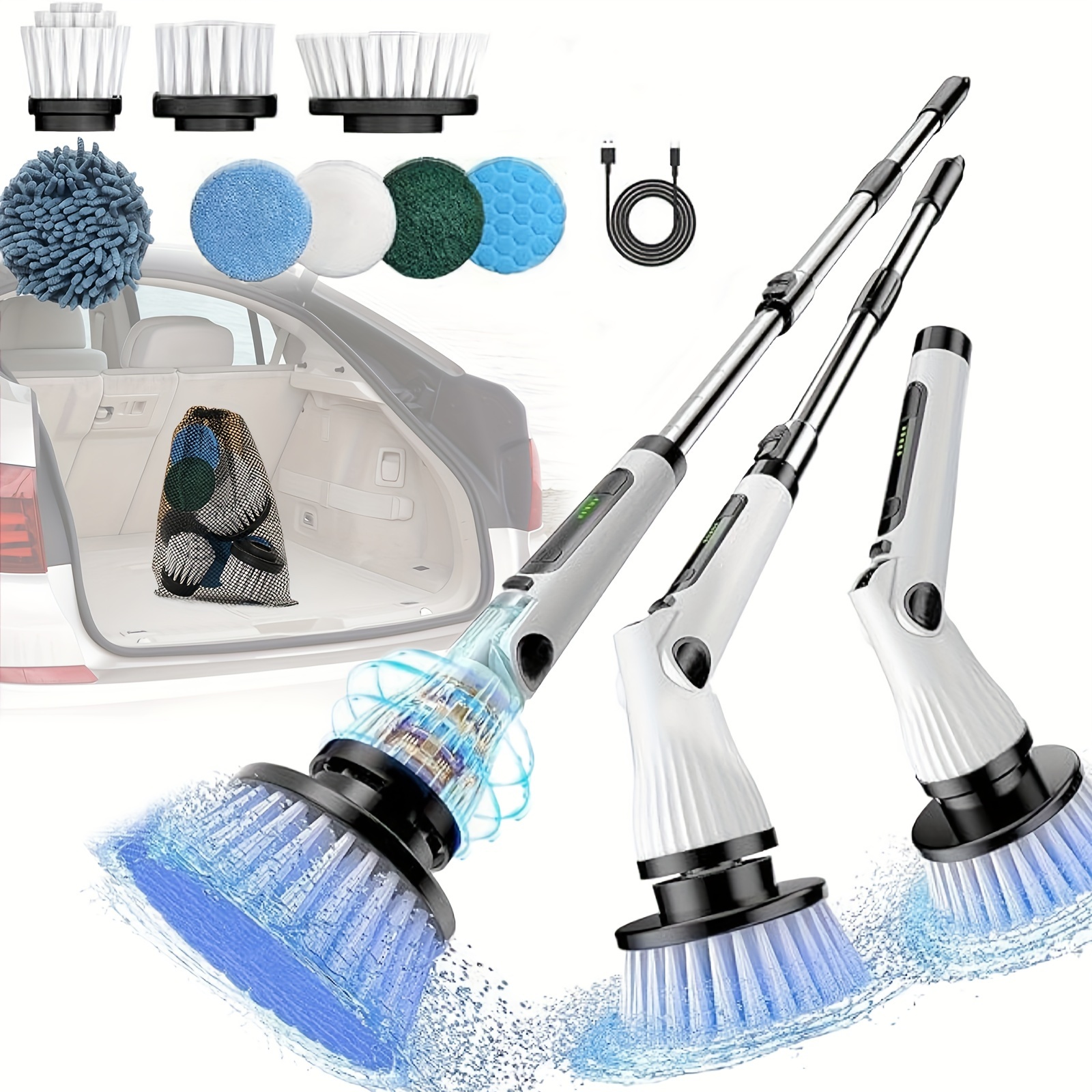 

Electric Spin Scrubber, 2024 Upgraded 55inch Cordless Spin Scrubber With 8 Replaceable Brush Heads Stretchable & Adjustable Extension Handle, Power Cleaning Brush For Bathroom Shower Floor Tile