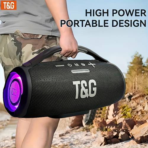 tg418 wireless speaker featuring type c a 3000mah battery and with tf cards usb and aux with mobile devices tablets and computers with led lights and flashing effects with eq settings