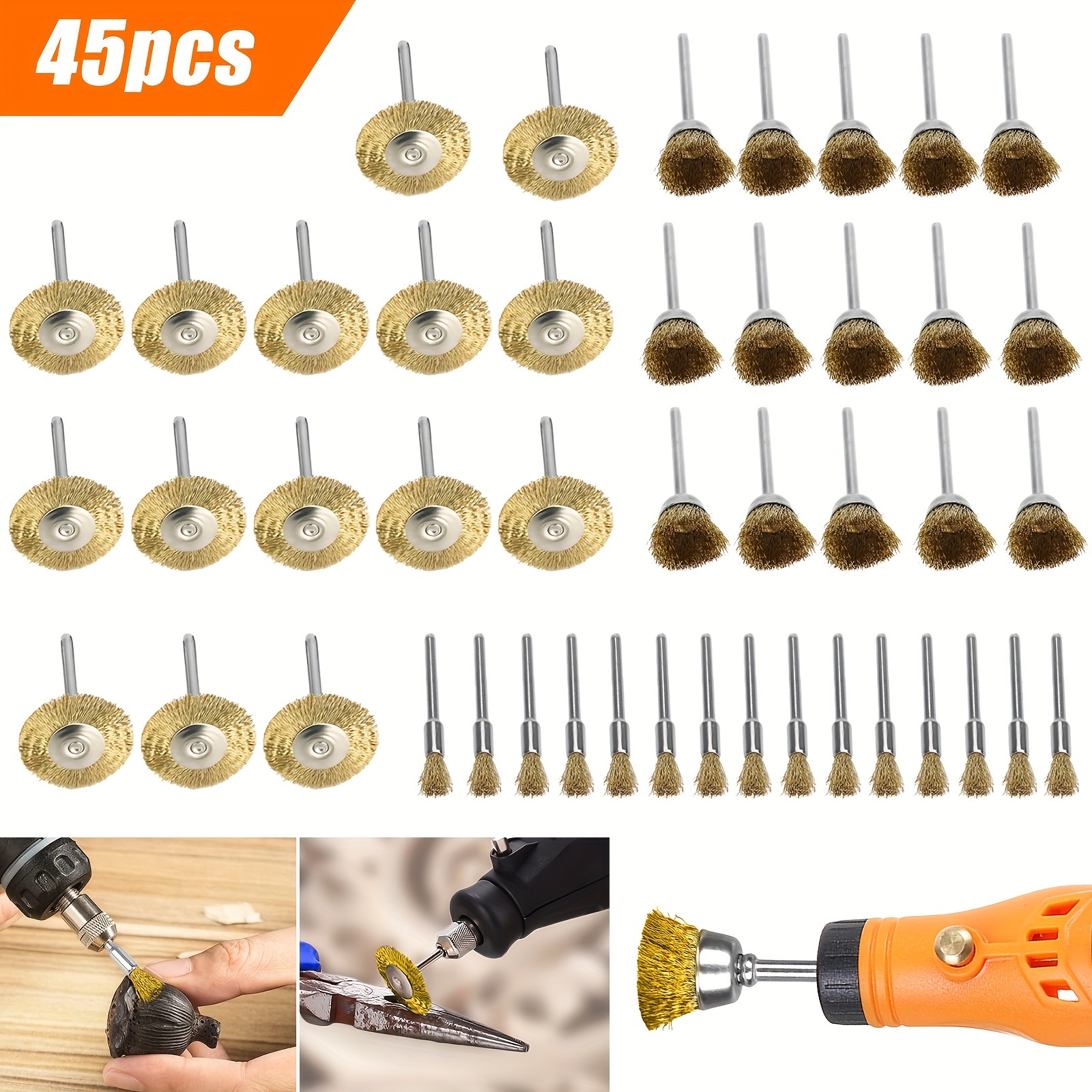 

45pcs Brass Wire Brushes Set, Stainless Brushes Rotary Tool Kit, For Electric Grinding, Sanding, Deburring