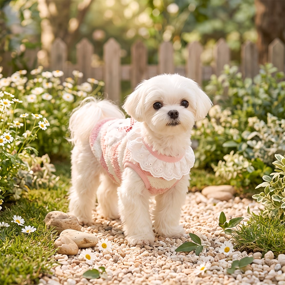 thick striped soft plush dog vest metal d shaped traction ring keeping warm indoors and outdoors in autumn and winter suitable for small and medium sized dogs such as marzis and bichons Product details 2