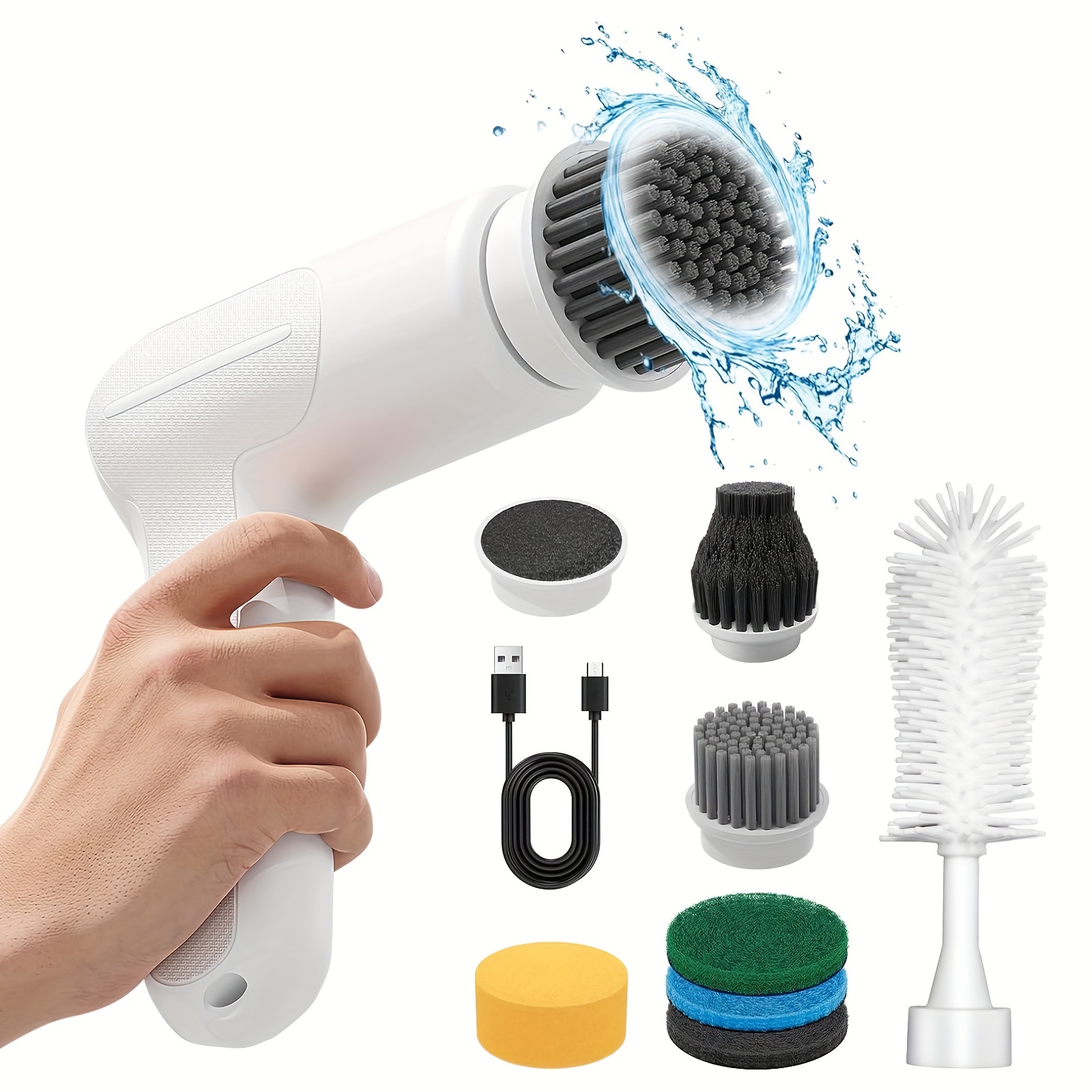 

Electric Kitchen Cleaning Brush, Handheld Electric Spin Scrubber Cordless Tub And Tile Scrubber With 8 Replaceable Brushes Heads, 2 Speeds For Bathroom/sinks, White