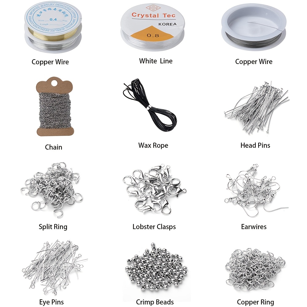 Beads and metal findings organized for DIY jewelry