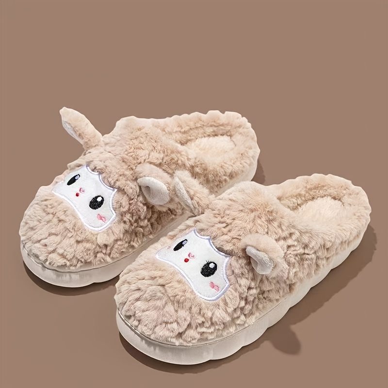 TEMU Pantuflas de felpa cálidas para mujer y hombre - Botines de invierno de interior antideslizantes con gruesa, protectores estampados acogedores,