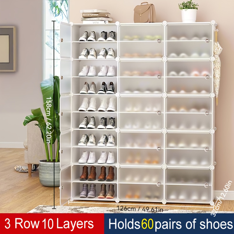 Image of 3 , 4/6/8/10 Layers Simple Shoe Rack, Plastic Shoe Cabinet, Dust-proof Storage Shoe Cabinet, Expandable Vertical Rack, Can Store 24-60 Shoes, Boots, Slippers, Suitable For Assembled Shoe Racks