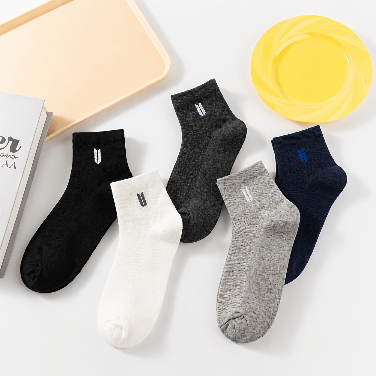 TEMU 5-pair Men's Low-cut Ankle Socks - Breathable Mesh Athletic Boat Socks Suitable For Running, Gym, Fitness | Anti-odor Technology, Sweat-wicking,