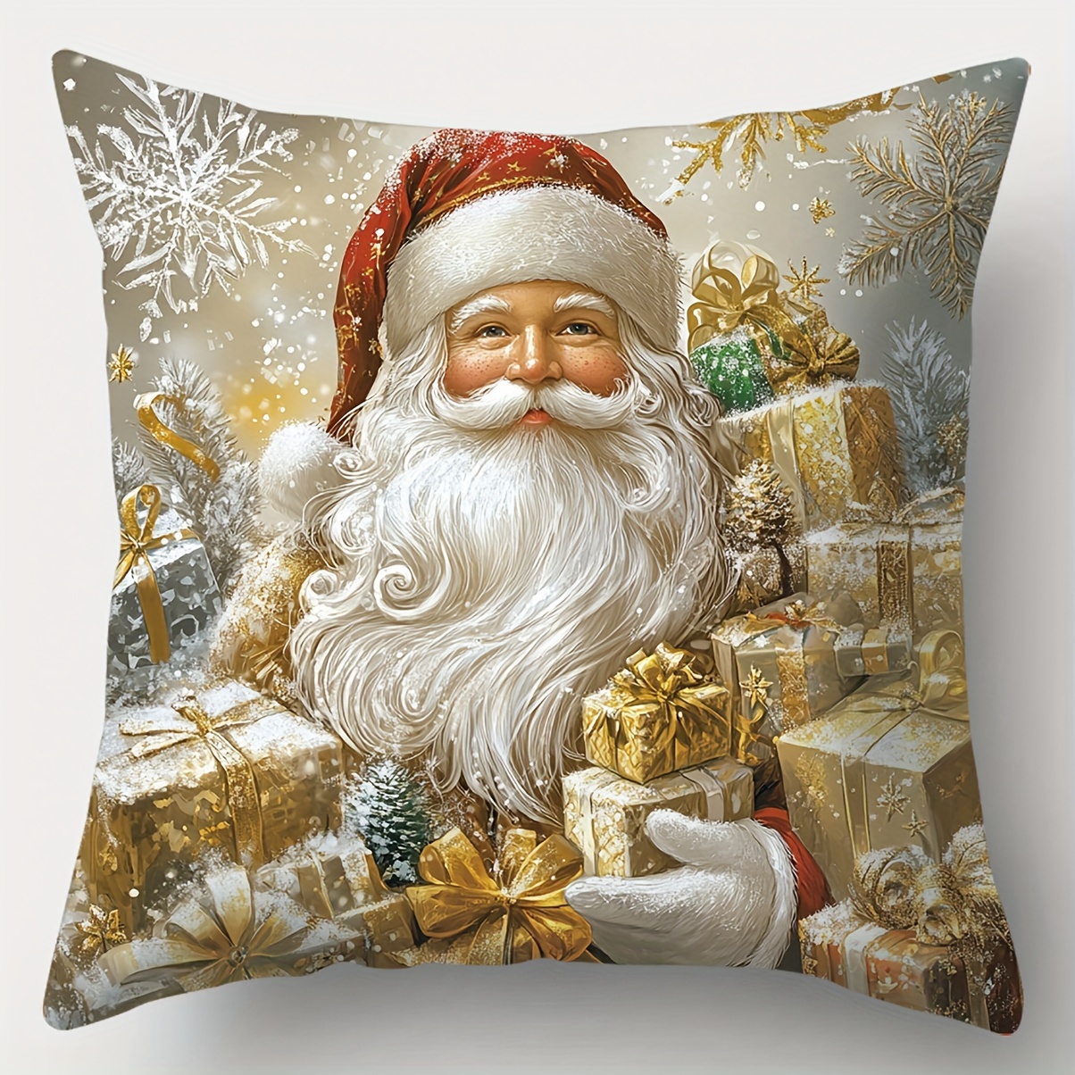 4 piezas,   de almohada navideña, Papá Noel dorado,  ,  ,   de Navidad,   y práctica 17.7 pulgadas * 17.7 pulgadas, adecuada para decoración de sofás en casa y  , sofá de  ,   de almohada con cremallera para dormitorio (sin relleno de almohada) detalles 6