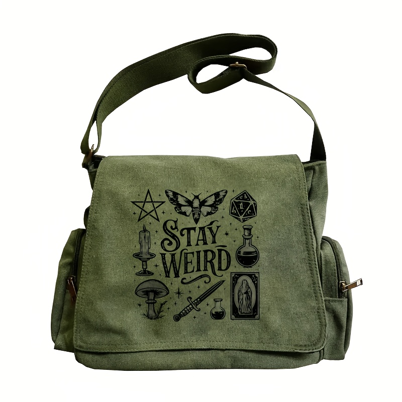 TEMU Grand Sac Bandoulière Grande Capacité, Sac Vintage à Rabat, Sac Messager Bandoulière, Constellation Papillon Dés Bougie Bouteille de Potion Épée
