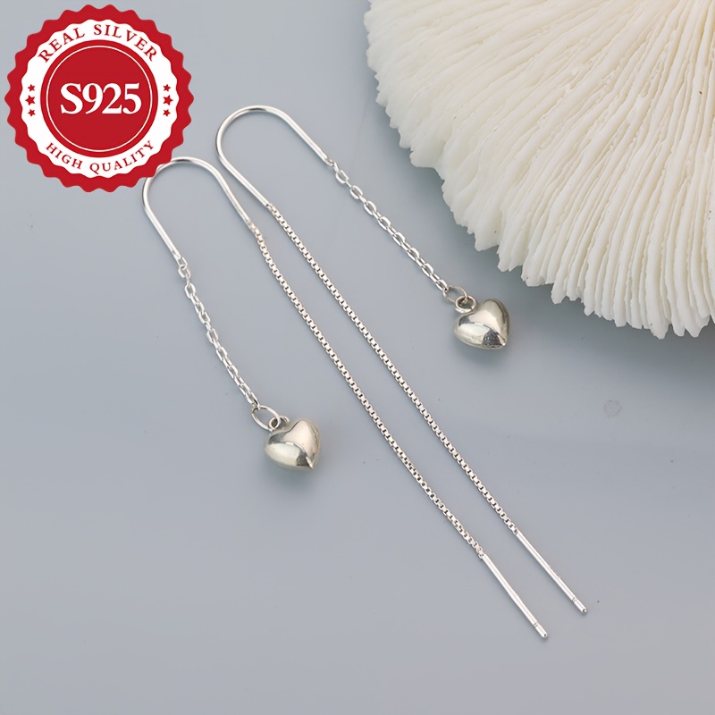 Heart Shape Dangle Earrings S925 Silver