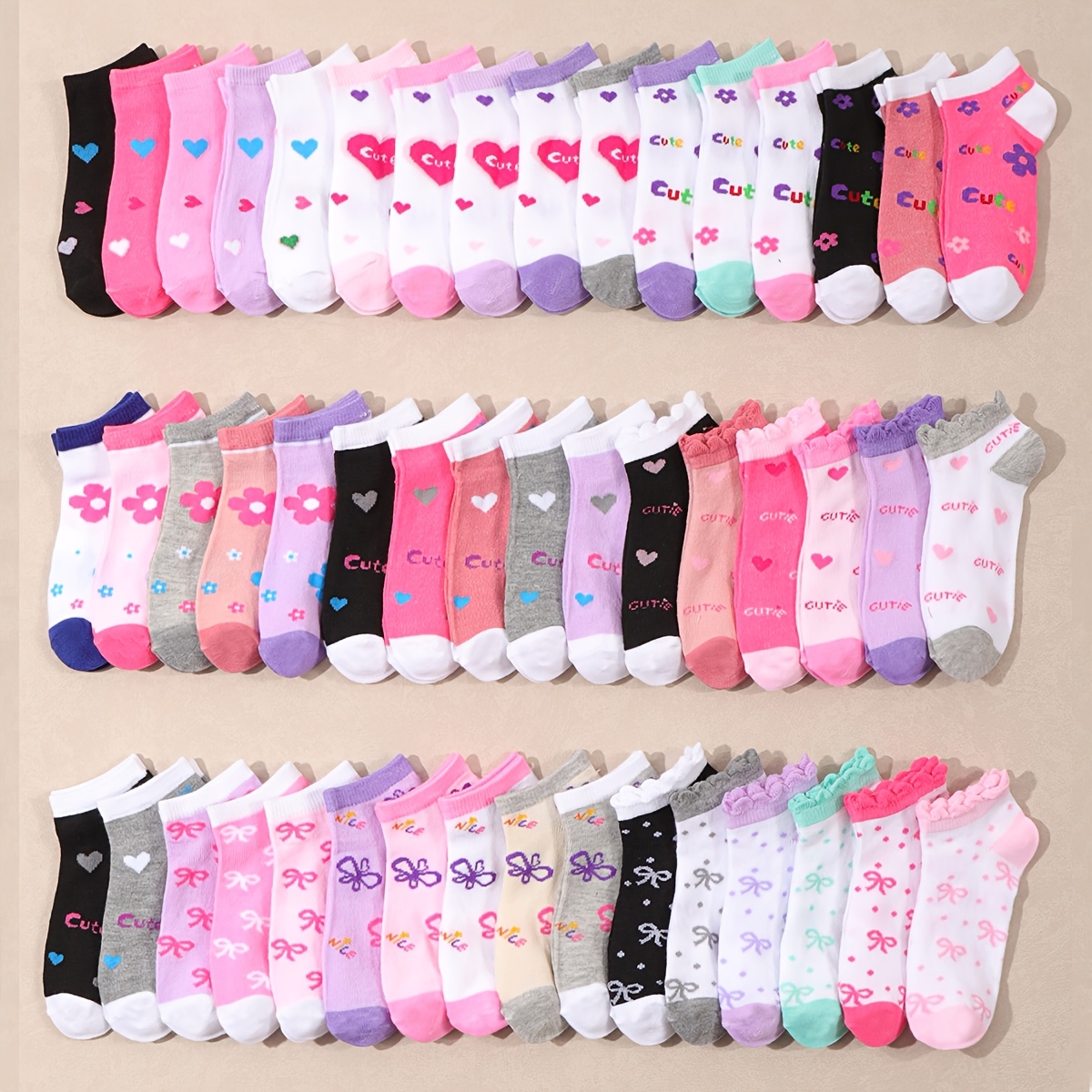 20-pair Children' Color Random Pattern Cartoon Heart, , And Small Flower Short Socks