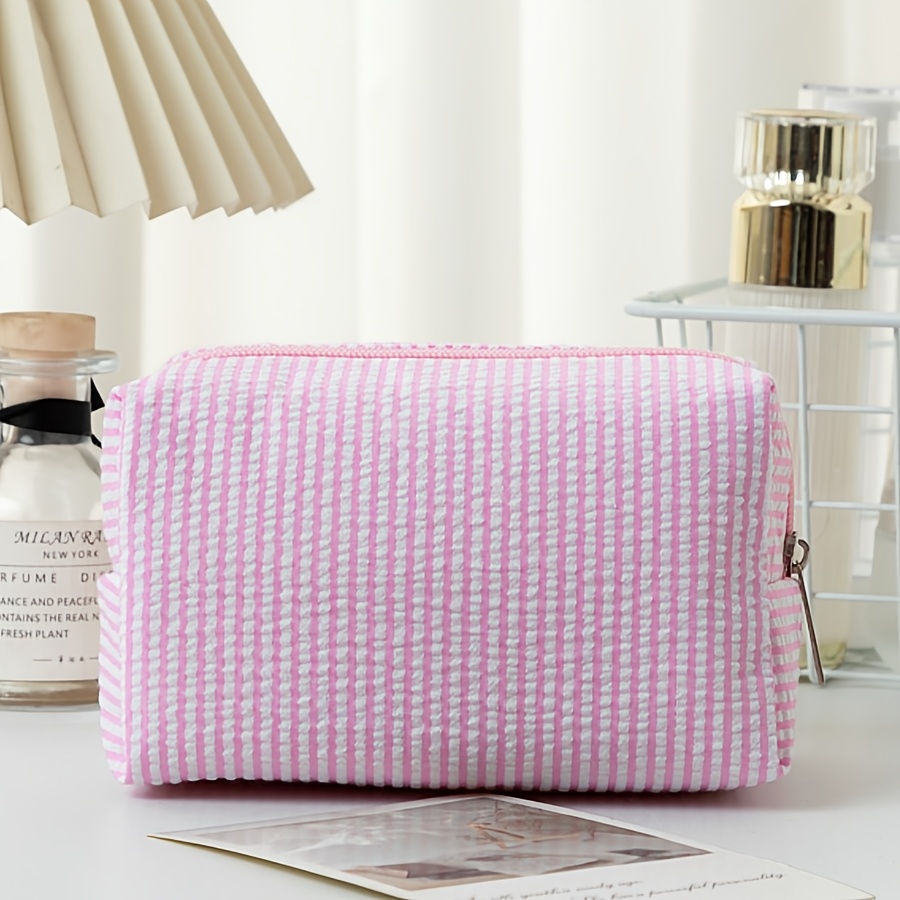 TEMU Bubble Yarn Makeup Bag, Large-capacity Handheld Toiletry Bag, Striped Travel Cosmetics Storage Bag, Stationery Pen Case