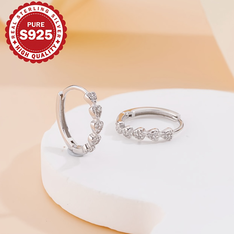 Women's S925 Silver Heart Circle Stud Earrings, Classic Fashion