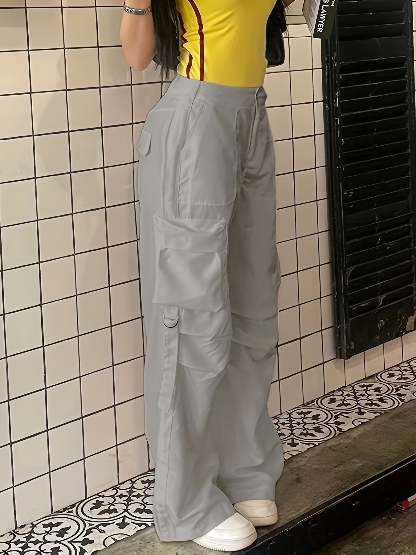 Solid Baggy Cargo Pants Casual Flap Pocket Streetwear - Temu Canada