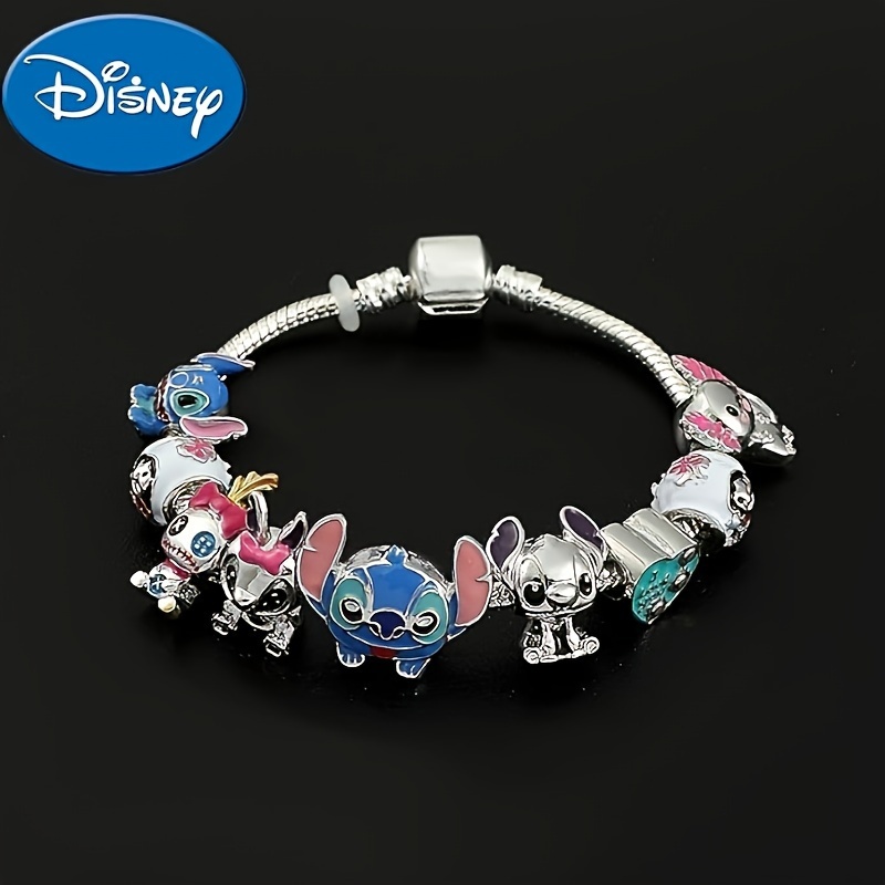 

Disney Stitch Charm Bracelet, Authorized Cartoon Beaded Bangle, Silver-tone Party Style Jewelry, Cute Stitch Beads, Lover's Wrist Accessory
