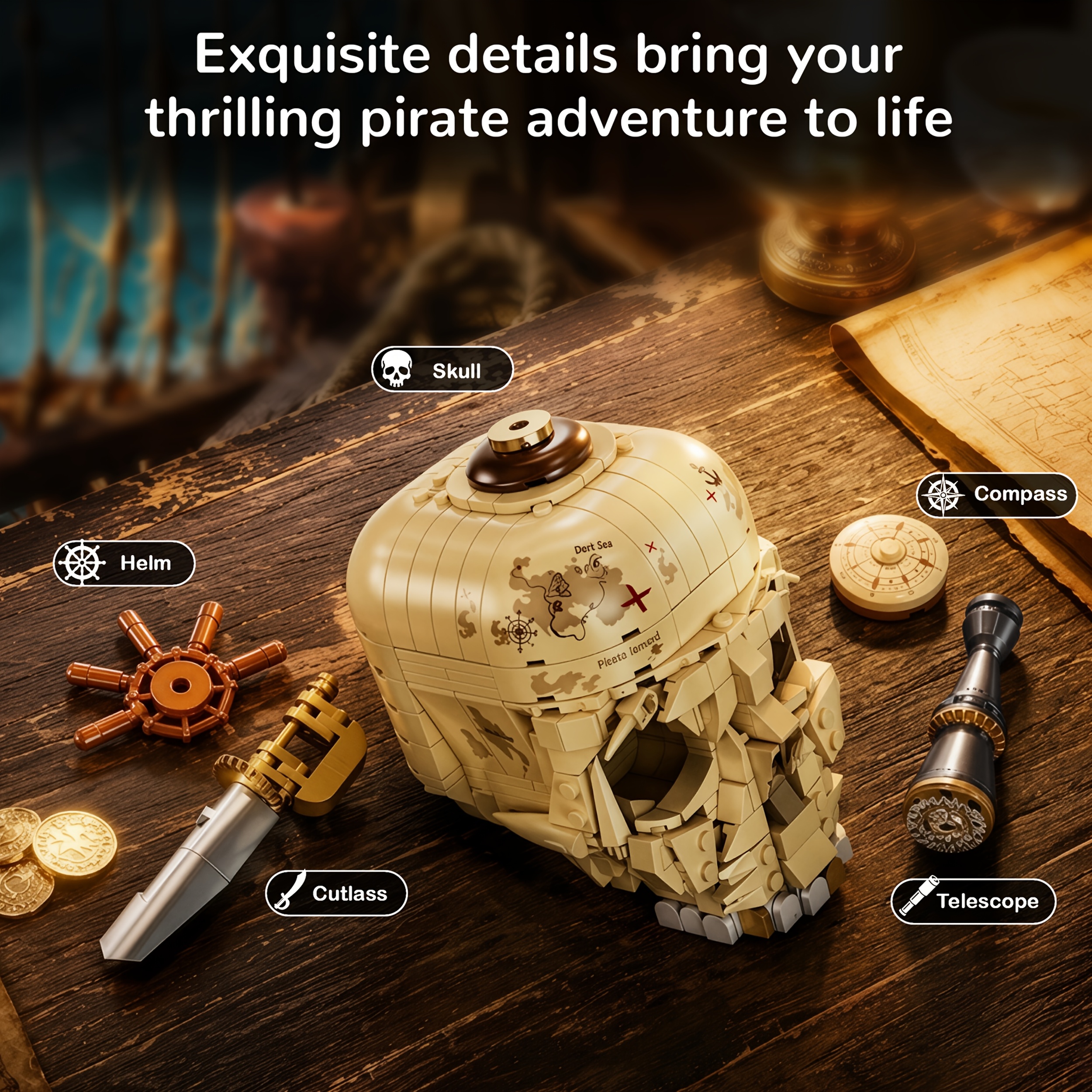 Pirate Skull Building Block Model with Rotatable Features
