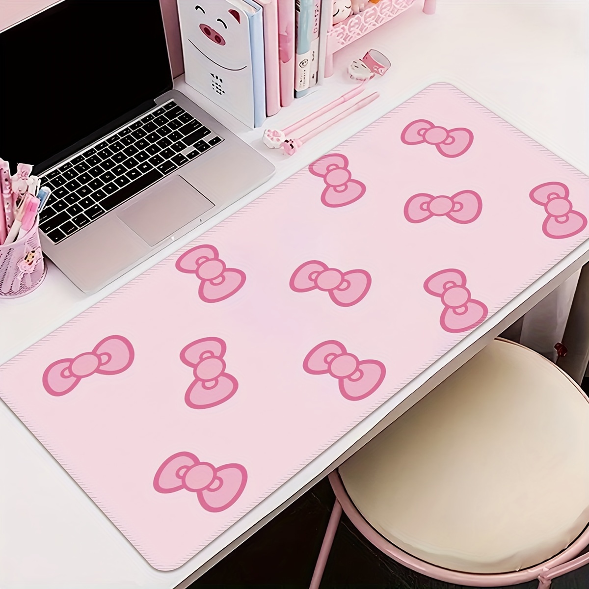 

Cute Pink Bow Large Gaming Mouse Pad - Extra Thick, Non-slip Rubber Base, Washable Desk Mat With Precision Edge Locking