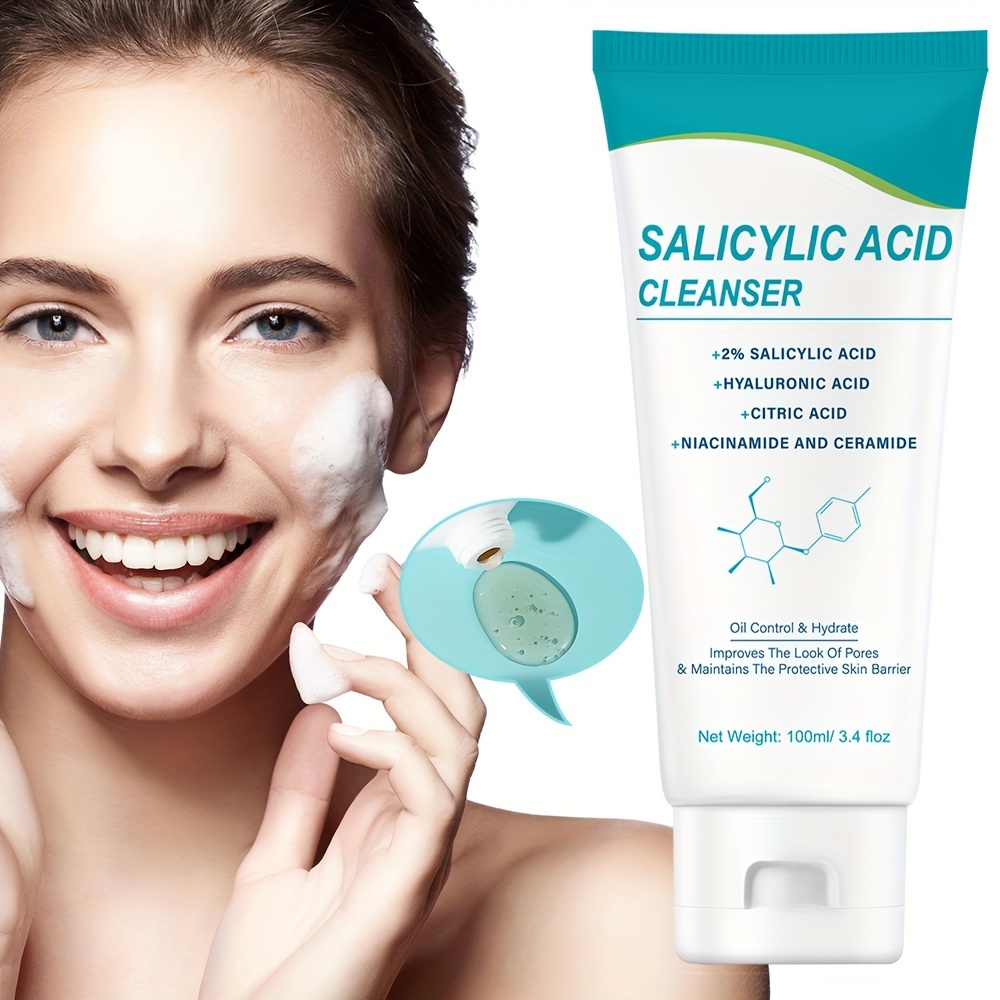 

100ml Salicylic Acid Cleanser, Deep Cleansing Skin Face Wash With Salicylic Acid, Hyaluronic Acid, Citric Acid, Niacinamide And Ceramide, Moisturizing, Oil Control, Suitable For Men And Women