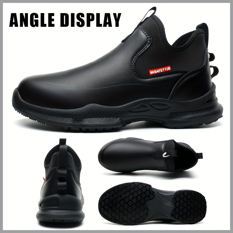 chefanti slip comfortable chef shoes soft durable   for extended standing   use black with red stitching   top synthetic upper fabric lining rubber sole round toe design